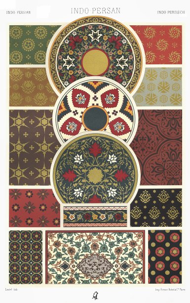 印度波斯-装饰公式(15个图案)，由颜色装饰1886。图片下载