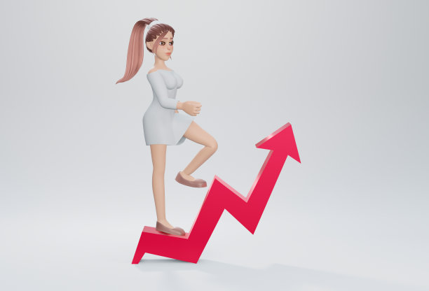 3 d渲染。女商人走在抽象的箭头上图片下载