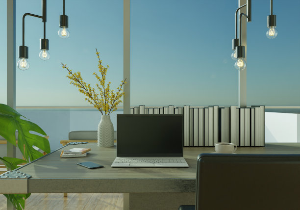 一组桌子和放在上面的笔记本电脑图片下载