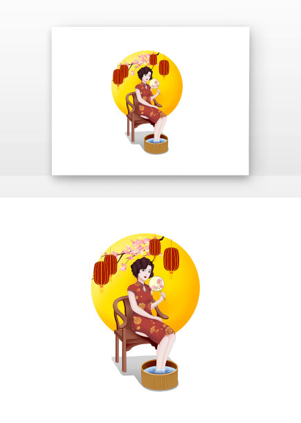 国潮养生泡脚的旗袍复古女图片下载