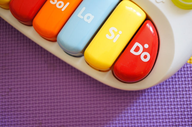 玩具钢琴彩色琴键的高角度特写镜头图片下载