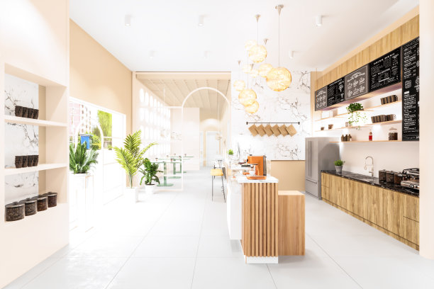 空的现代咖啡馆内部与咖啡机图片下载