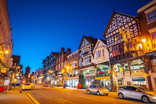 切斯特桥街日落黄昏在英格兰英国图片下载