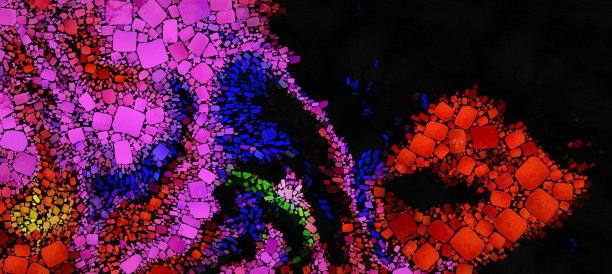 数字渲染绘画马赛克瓷砖在流畅的流体运动图片下载