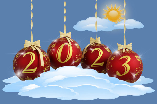 2023年新年。新年2023与圣诞装饰- 3D插图图片下载