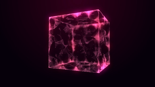 空间多维数据集。网络连接结构空间与移动粒子在一个封闭的房间。大数据可视化。摘要网络安全背景。3 d渲染。图片下载