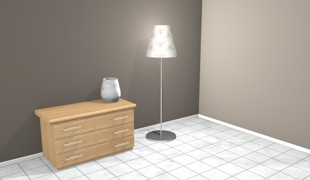 带有落地灯和抽屉柜的房间3D效果图图片下载