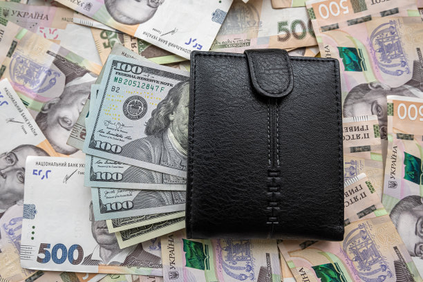 美元兑换格里夫纳的钞票放在钱包里，兑换图片下载