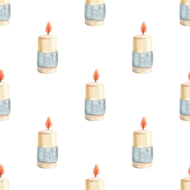 水彩燃烧蜡烛无缝的白色图案图片下载