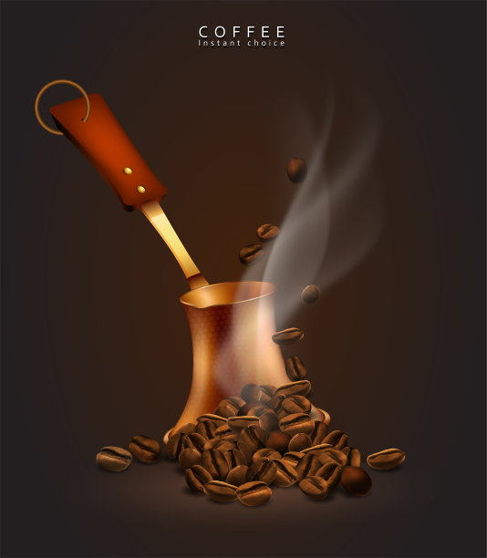 咖啡壶和咖啡豆的广告。高细节的现实插画。图片下载