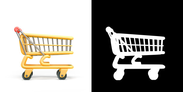 空香椿黄色购物车3d渲染与alpha图片下载