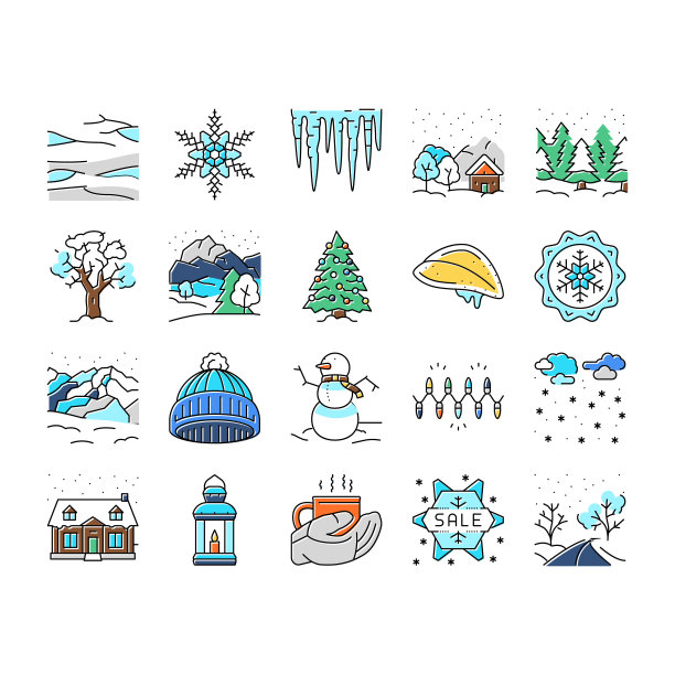 冬雪季节自然图标集矢量图片下载