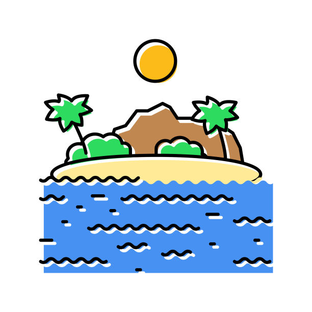 热带岛屿夏天颜色图标矢量插图图片下载