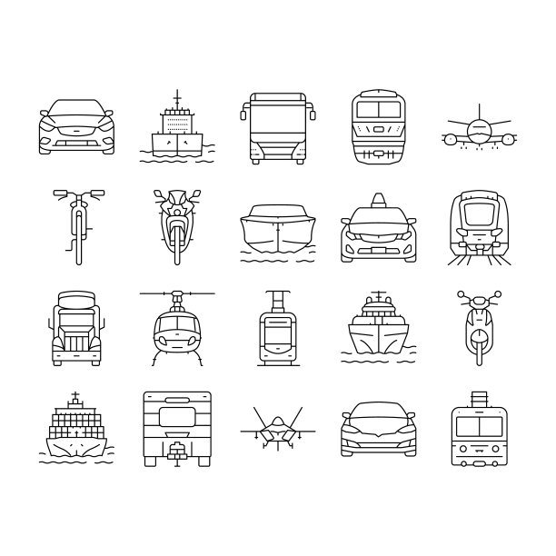 运输卡车汽车车辆船舶图标设置矢量图片下载