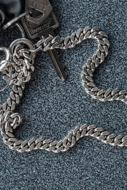 垂直拍摄的钥匙链和钥匙上写着“安全”在浅蓝色的背景图片下载