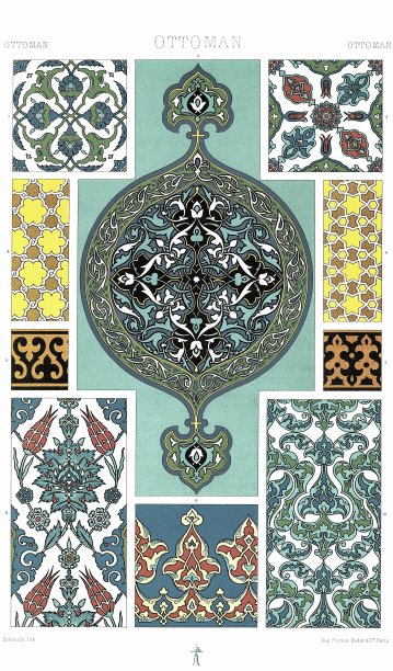 奥斯曼风格彩绘釉面赤陶墙饰图案（10款），彩色装饰，1886年图片下载