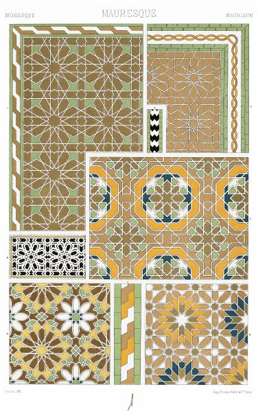摩尔人-马赛克的彩釉砖(8种模式)，由色彩装饰1886。图片下载