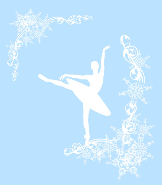 白色矢量剪影跳舞的芭蕾舞女与雪装饰图片下载