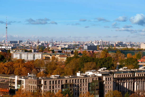 秋天天气晴朗的白天，欧洲一个大城市的美丽俯视图图片下载