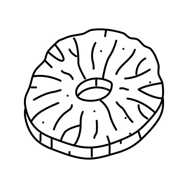 菠萝干果线图标矢量插图图片下载