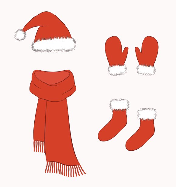 冬天圣诞帽，围巾，手套，袜子。矢量图图片下载