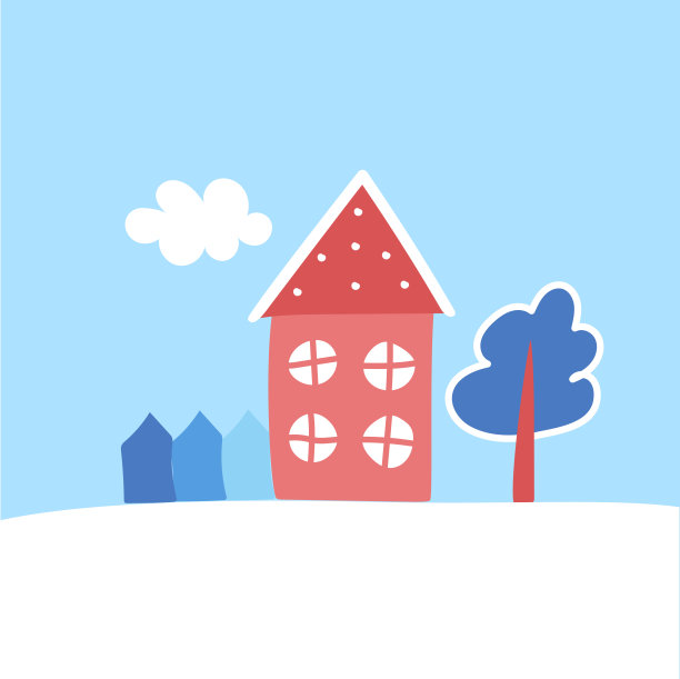 雪地里可爱的房子。村庄的冬季景观。孩子们为圣诞节和新年画的房子。冬村度假景观，矢量插图为圣诞贺卡图片下载