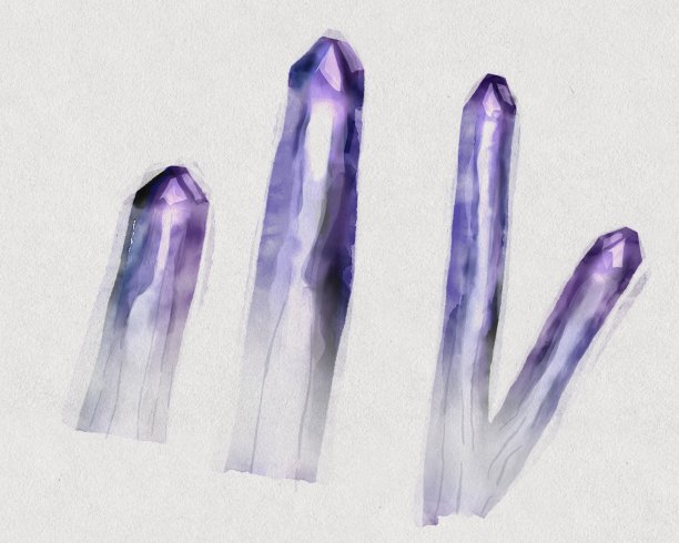 紫水晶、水晶、水彩画、插画图片下载