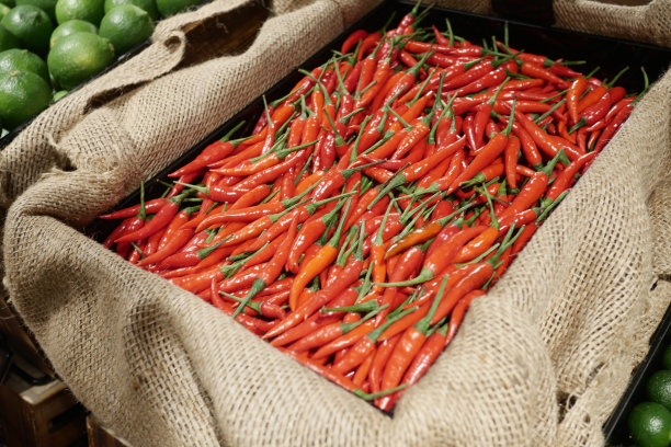 红辣椒陈列在新加坡零售市场出售图片下载