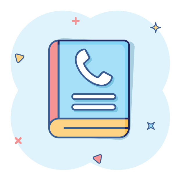 漫画风格的地址电话簿图标。电话笔记本卡通矢量插图白色孤立的背景。热线联系飞溅效应经营理念。图片下载