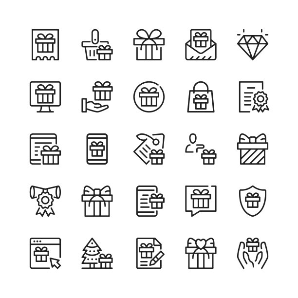 礼物线图标。大纲符号。矢量线图标集图片下载