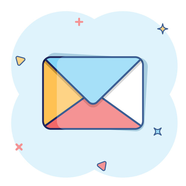 漫画风格的电子邮件信息图标。邮件文件卡通矢量插图白色孤立的背景。信息通信飞溅效应经营理念。图片下载