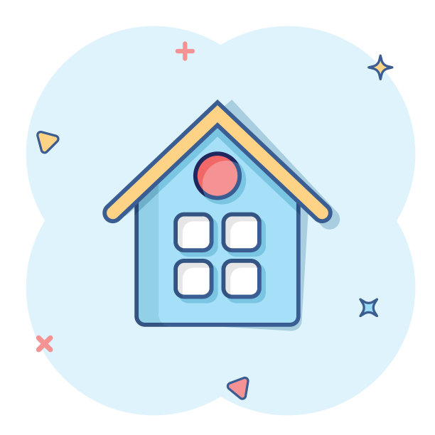 漫画风格的建筑图标：房屋卡通矢量插画图片下载