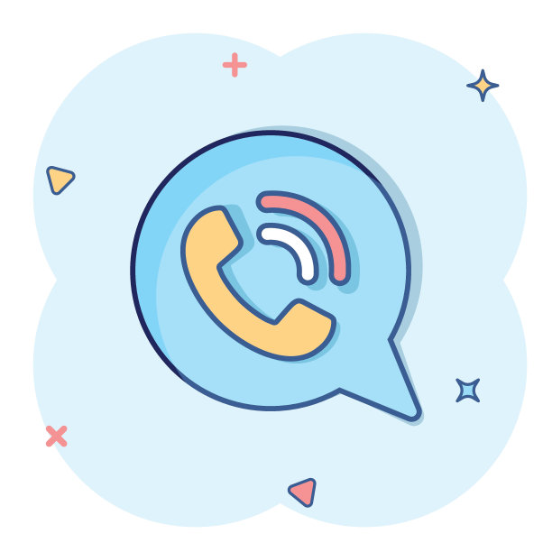 漫画风格的手机图标。电话通话卡通矢量插图在白色孤立的背景。热线联系飞溅效应经营理念。图片下载