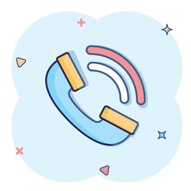 漫画风格的手机图标。电话通话卡通矢量插图在白色孤立的背景。热线联系飞溅效应经营理念。图片下载