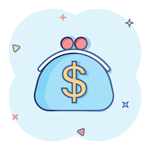 漫画风格的钱包图标。钱包卡通矢量插图在白色孤立的背景。财务袋飞溅效应经营理念。图片下载