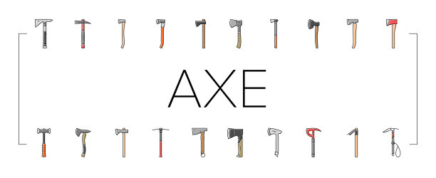斧头斧头斧头木武器图标设置矢量图片下载