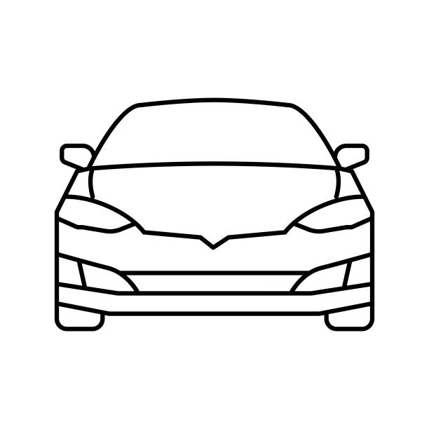 电动汽车运输车线路图标矢量插图图片下载