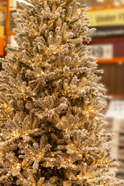 超市里装饰着的圣诞树图片下载