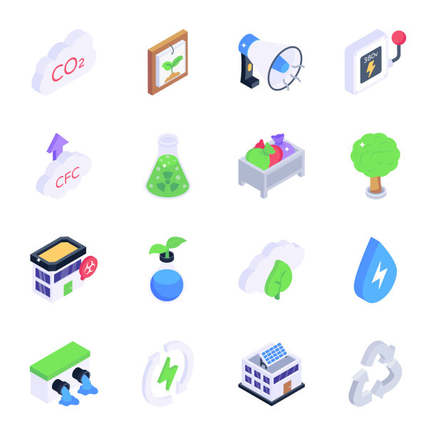 生态力量与农业等距图标图片下载