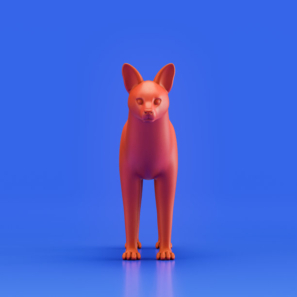 几个单色单色动物玩具制成的红色塑料，单动物从正面看，动物，3d渲染图片下载