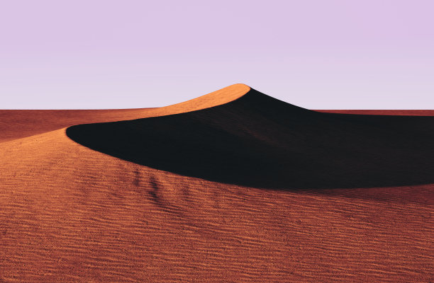 沙丘沙漠景观和天空日落梯度背景，三维渲染抽象户外场景图片下载