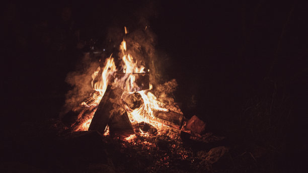 在漆黑的背景下拍摄篝火图片下载