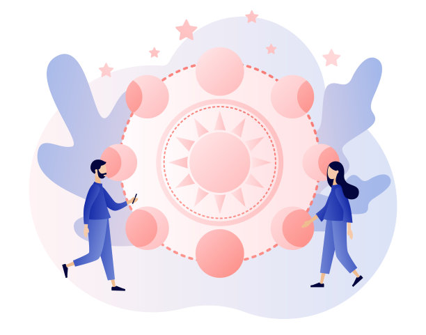 月球阶段。神奇的月魔卡。夜间空间天文学。占星学的概念。现代平面卡通风格。白色背景上的矢量插图图片下载