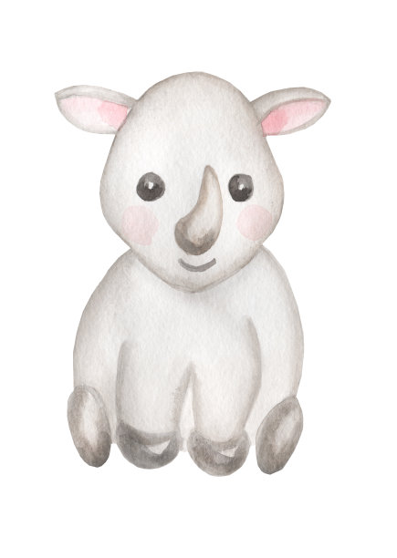 可爱的波西米亚动物剪纸，水彩手绘犀牛插画，儿童墙壁艺术，婴儿淋浴，儿童邀请，剪贴簿剪纸，托儿所海报图片下载