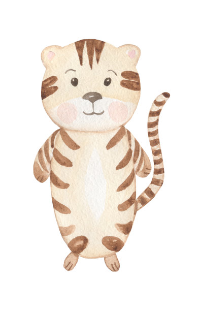 可爱的波西米亚动物剪纸，水彩手绘热带老虎插画，儿童墙壁艺术，婴儿淋浴，儿童邀请，剪贴簿剪纸，托儿所海报图片下载