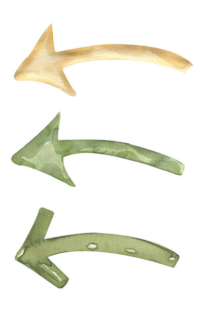 水彩手绘箭头套装。箭头说明。箭头剪纸在绿色和黄色的颜色。图片下载