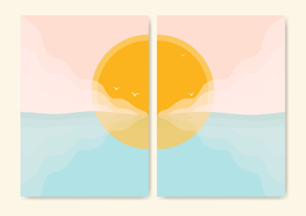 极简的现代海洋侧印。海浪和太阳图片下载