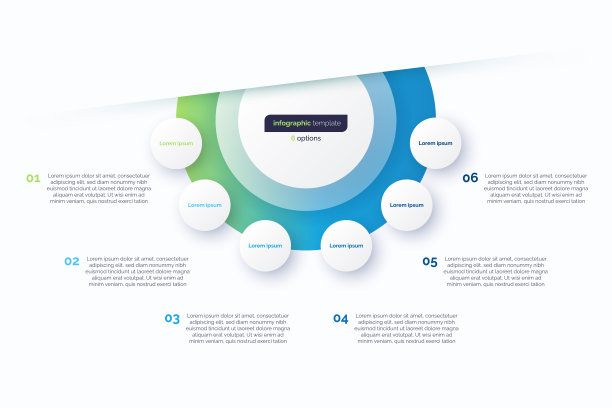 六选项圆信息图设计模板。矢量图图片下载