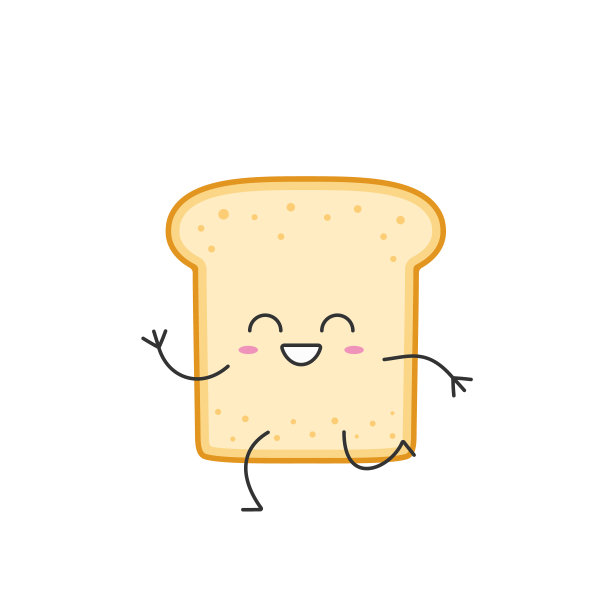 吐司可爱的人物卡通跑微笑的脸快乐的卡哇伊快乐的情绪符号早餐图标矢量插图。图片下载