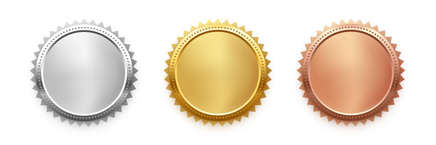 奖金，银和铜空白奖章3d现实插画。第一名、第二名和第三名的奖牌或按钮隔离在黑色背景上。认证。品质空白，空白徽章，徽章套图片下载
